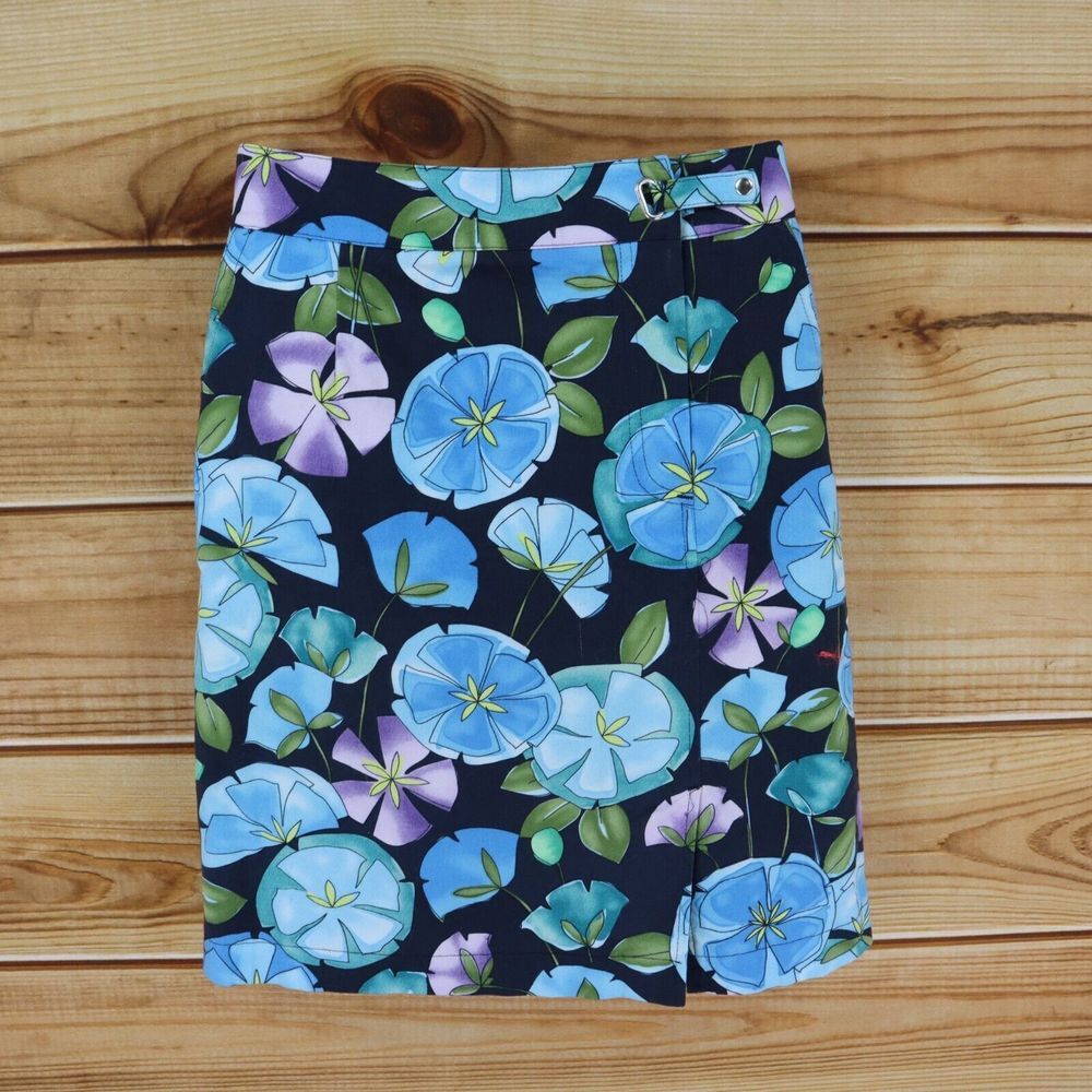 Talbots Skirt Knee Length Straight Womens 4 Black Multicolor Lily Pads Pockets